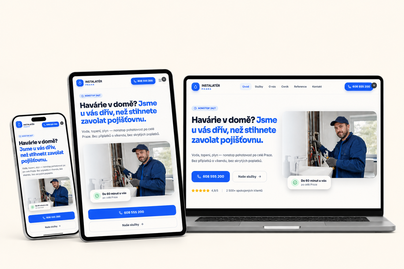 Instalatér Praha — Web s poptávkovým formulářem
